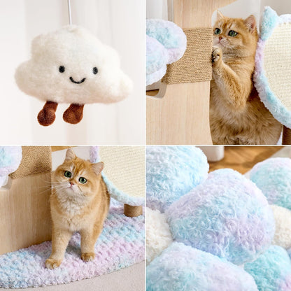 Modern Cat Tree Tower for Indoor Cats Large Adult, 37 inch Brown Flower Cat Tree with Scratching Post, Luxury Aesthetic Cat Tree with Cloud-Soft Flower Perches and Physical Mouse-Sound Hanging Toy
