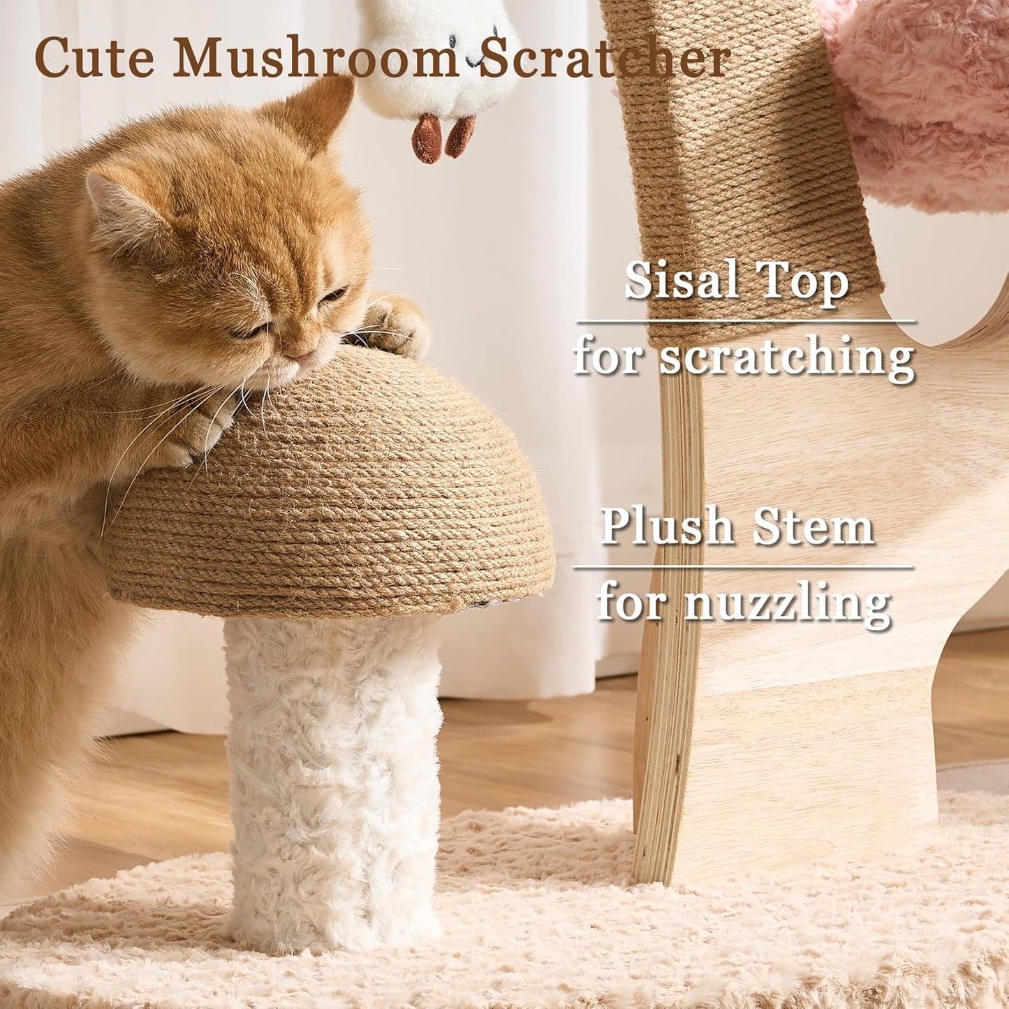 Modern Cat Tree Tower for Indoor Cats Large Adult, 37 inch Brown Flower Cat Tree with Scratching Post, Luxury Aesthetic Cat Tree with Cloud-Soft Flower Perches and Physical Mouse-Sound Hanging Toy