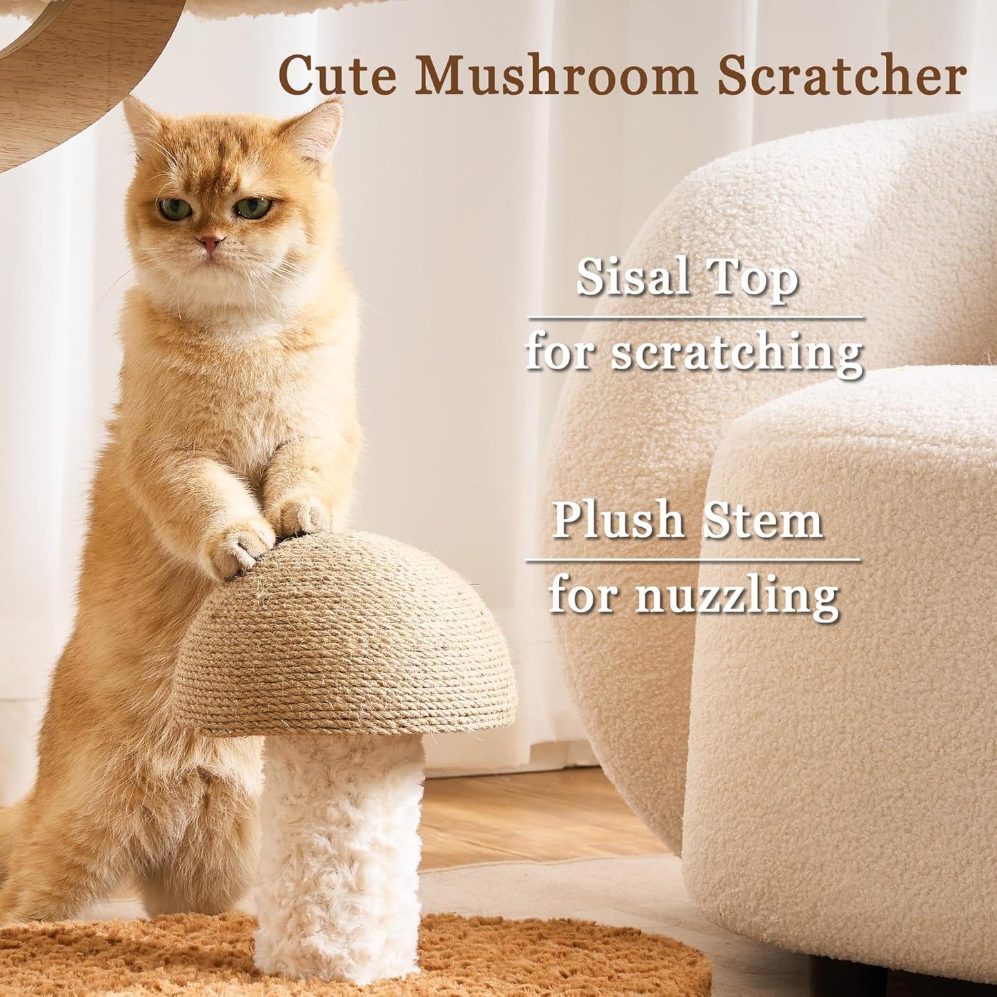 Modern Cat Tree Tower for Indoor Cats Large Adult, 37 inch Brown Flower Cat Tree with Scratching Post, Luxury Aesthetic Cat Tree with Cloud-Soft Flower Perches and Physical Mouse-Sound Hanging Toy