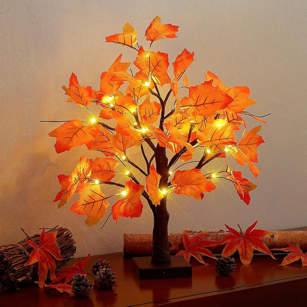 Lighted Maple Fall Tree Autumn Thanksgiving Tabletop Decor