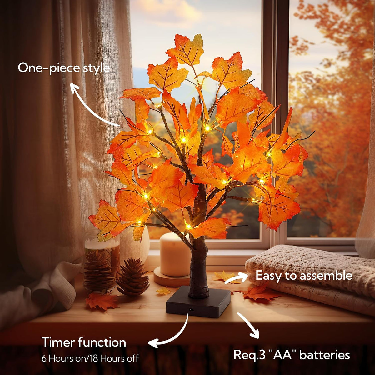 Lighted Maple Fall Tree Autumn Thanksgiving Tabletop Decor
