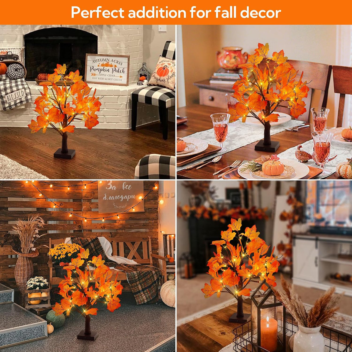 Lighted Maple Fall Tree Autumn Thanksgiving Tabletop Decor