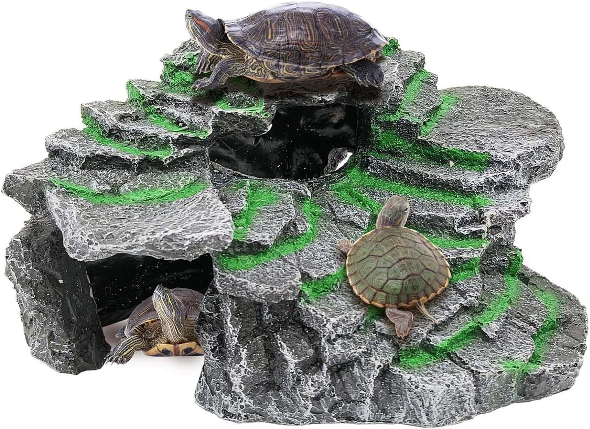 Turtle Basking Platform Turtle Tank Decoration for Aquariums & Terrarium, Turtle, Lizard, Reptile Habitat Hideout (Black)