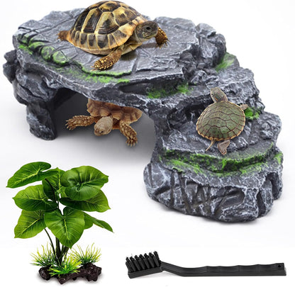 Turtle Basking Platform Turtle Tank Decoration for Aquariums & Terrarium, Turtle, Lizard, Reptile Habitat Hideout (Black)