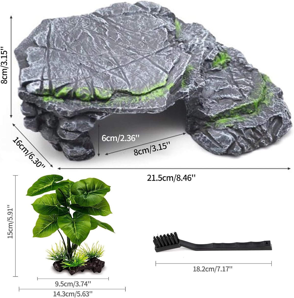 Turtle Basking Platform Turtle Tank Decoration for Aquariums & Terrarium, Turtle, Lizard, Reptile Habitat Hideout (Black)