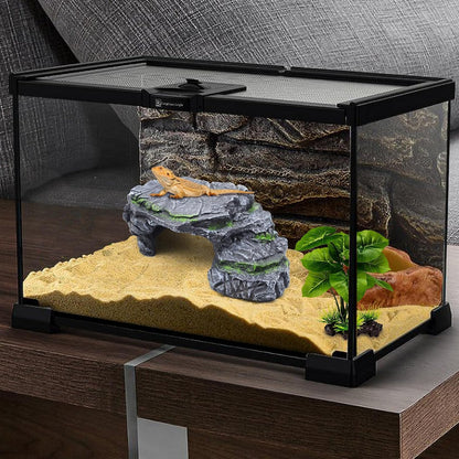 Turtle Basking Platform Turtle Tank Decoration for Aquariums & Terrarium, Turtle, Lizard, Reptile Habitat Hideout (Black)