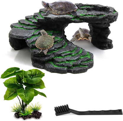 Turtle Basking Platform Turtle Tank Decoration for Aquariums & Terrarium, Turtle, Lizard, Reptile Habitat Hideout (Black)