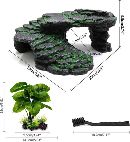 Turtle Basking Platform Turtle Tank Decoration for Aquariums & Terrarium, Turtle, Lizard, Reptile Habitat Hideout (Black)