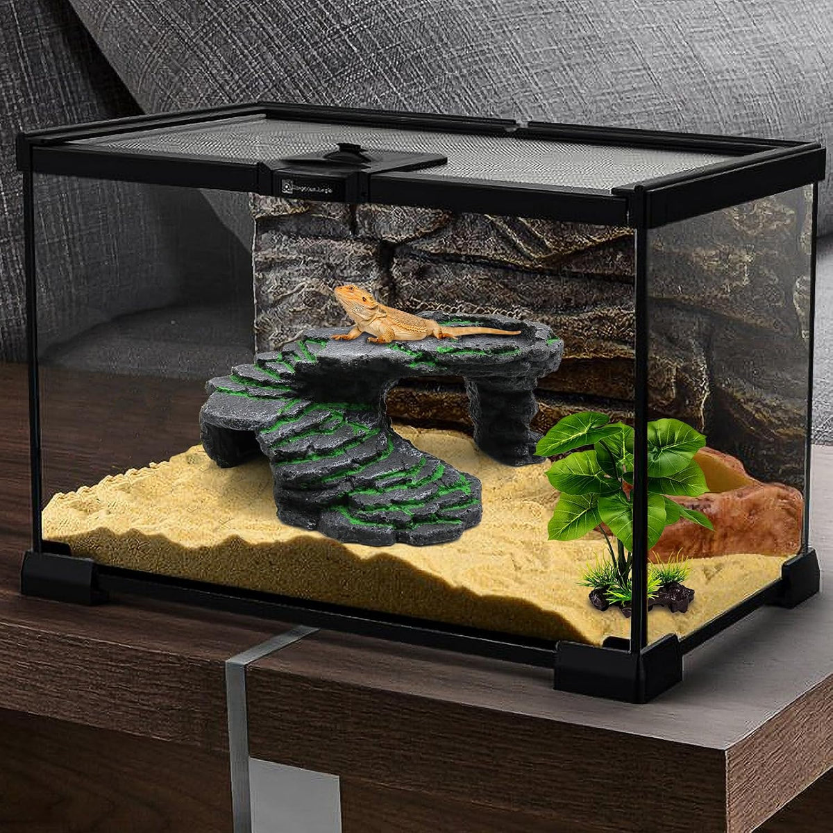 Turtle Basking Platform Turtle Tank Decoration for Aquariums & Terrarium, Turtle, Lizard, Reptile Habitat Hideout (Black)