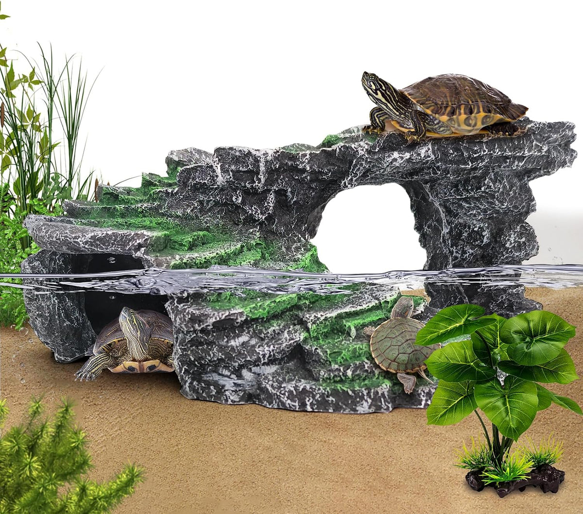 Turtle Basking Platform Turtle Tank Decoration for Aquariums & Terrarium, Turtle, Lizard, Reptile Habitat Hideout (Black)