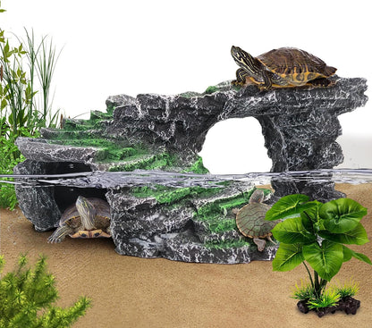 Turtle Basking Platform Turtle Tank Decoration for Aquariums & Terrarium, Turtle, Lizard, Reptile Habitat Hideout (Black)
