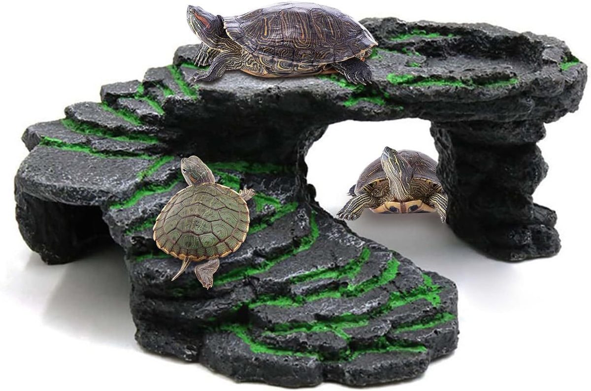 Turtle Basking Platform Turtle Tank Decoration for Aquariums & Terrarium, Turtle, Lizard, Reptile Habitat Hideout (Black)