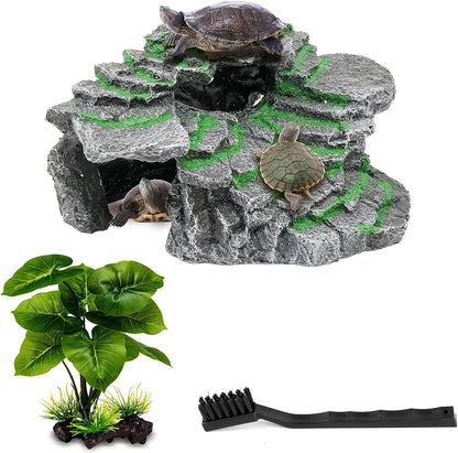 Turtle Basking Platform Turtle Tank Decoration for Aquariums & Terrarium, Turtle, Lizard, Reptile Habitat Hideout (Black)