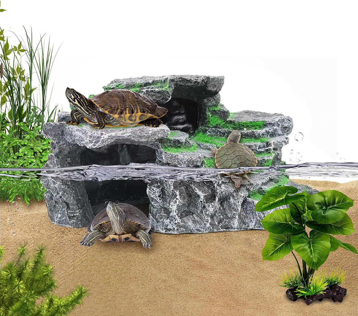 Turtle Basking Platform Turtle Tank Decoration for Aquariums & Terrarium, Turtle, Lizard, Reptile Habitat Hideout (Black)