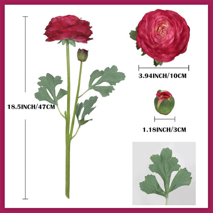 Ranunculus Artificial Flowers,6PCS Red Artificial Flowers Real Touch Faux Peony Flower Stems for DIY Wedding Bouquet Party Table Home Decor(Red)