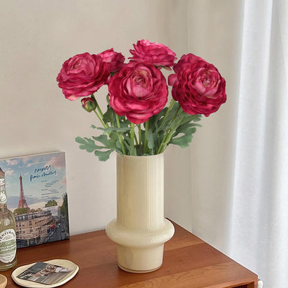 Ranunculus Artificial Flowers,6PCS Red Artificial Flowers Real Touch Faux Peony Flower Stems for DIY Wedding Bouquet Party Table Home Decor(Red)