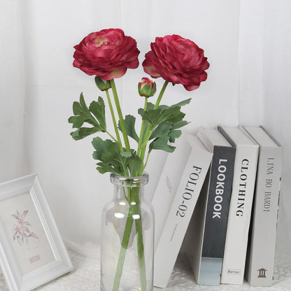 Ranunculus Artificial Flowers,6PCS Red Artificial Flowers Real Touch Faux Peony Flower Stems for DIY Wedding Bouquet Party Table Home Decor(Red)