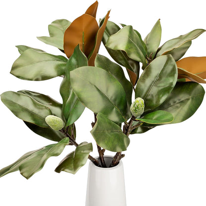 4 Pcs Magnolia Artificial Leaves Branches 22 Inch 3D Real Touch Faux Magnolia Stems Fake Magnolia Twigs for Indoor Outdoor Vase Filling Home Wedding Floral Arrangement Decoration