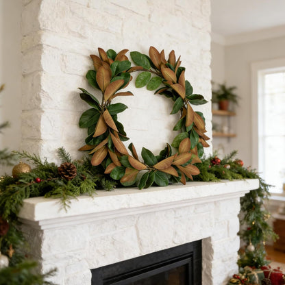 4 Pcs Magnolia Artificial Leaves Branches 22 Inch 3D Real Touch Faux Magnolia Stems Fake Magnolia Twigs for Indoor Outdoor Vase Filling Home Wedding Floral Arrangement Decoration