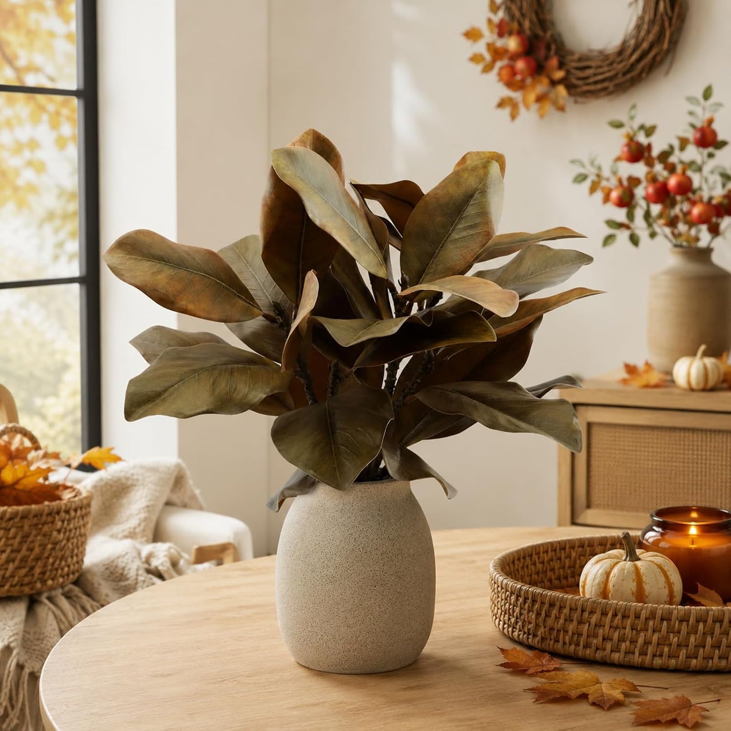 4 Pcs Magnolia Artificial Leaves Branches 22 Inch 3D Real Touch Faux Magnolia Stems Fake Magnolia Twigs for Indoor Outdoor Vase Filling Home Wedding Floral Arrangement Decoration