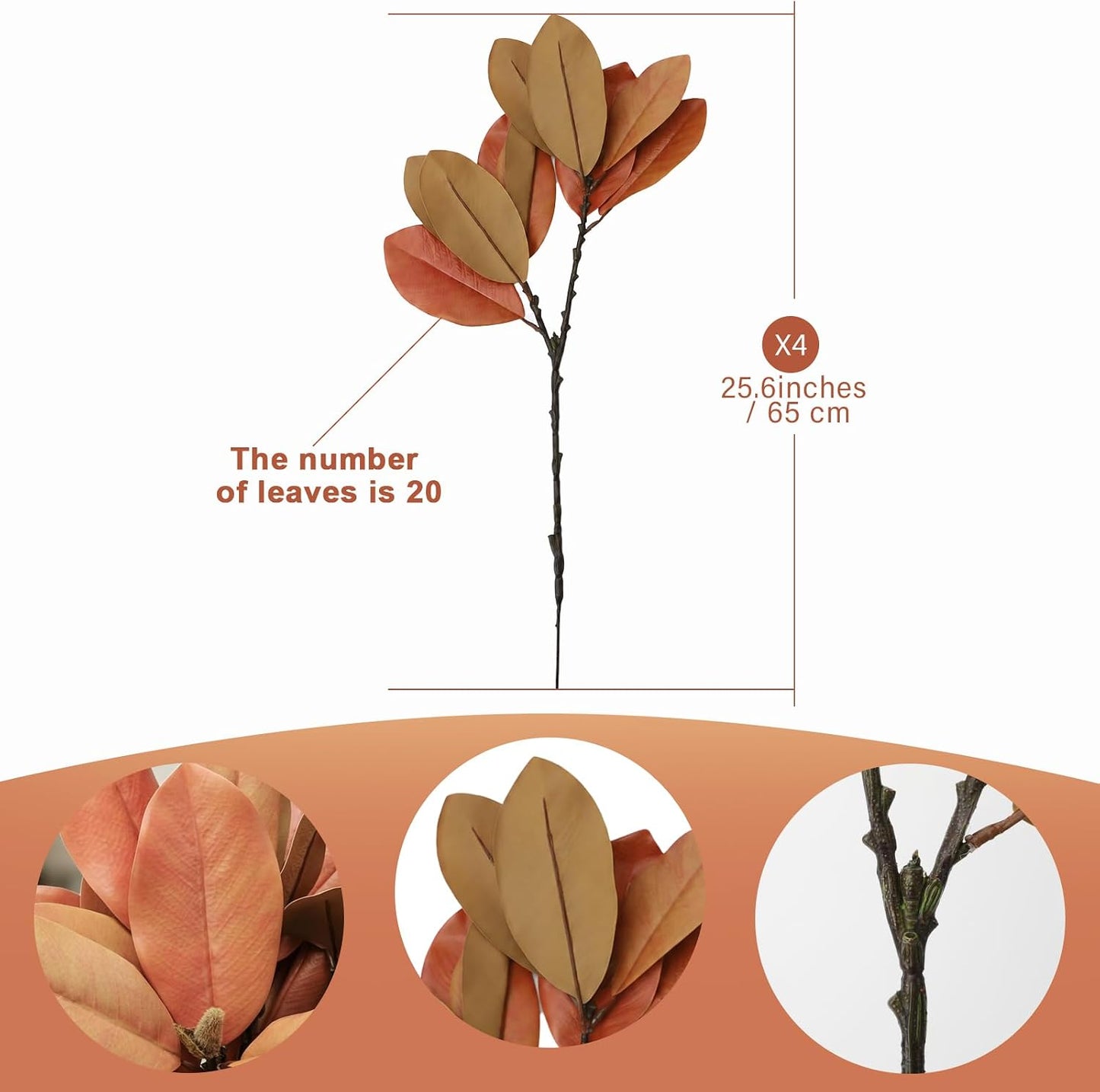 4 Pcs Magnolia Artificial Leaves Branches 22 Inch 3D Real Touch Faux Magnolia Stems Fake Magnolia Twigs for Indoor Outdoor Vase Filling Home Wedding Floral Arrangement Decoration
