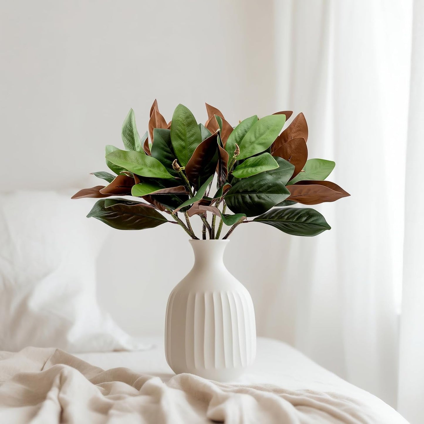 4 Pcs Magnolia Artificial Leaves Branches 22 Inch 3D Real Touch Faux Magnolia Stems Fake Magnolia Twigs for Indoor Outdoor Vase Filling Home Wedding Floral Arrangement Decoration