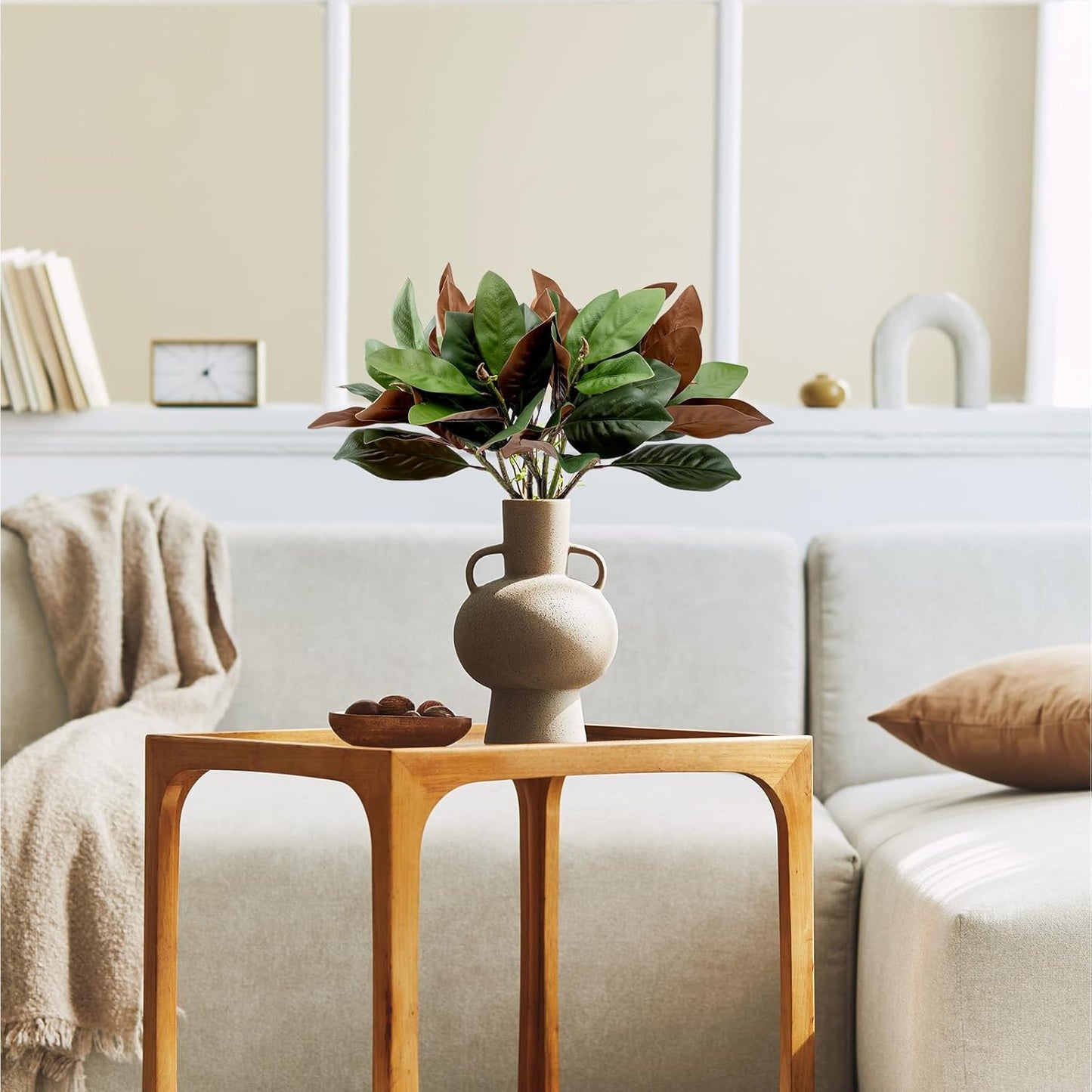 4 Pcs Magnolia Artificial Leaves Branches 22 Inch 3D Real Touch Faux Magnolia Stems Fake Magnolia Twigs for Indoor Outdoor Vase Filling Home Wedding Floral Arrangement Decoration