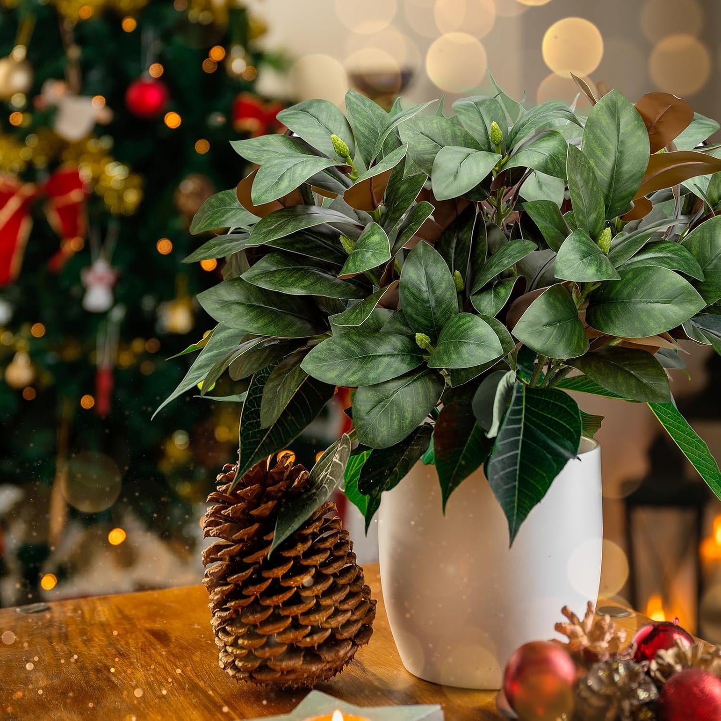 4 Pcs Magnolia Artificial Leaves Branches 22 Inch 3D Real Touch Faux Magnolia Stems Fake Magnolia Twigs for Indoor Outdoor Vase Filling Home Wedding Floral Arrangement Decoration
