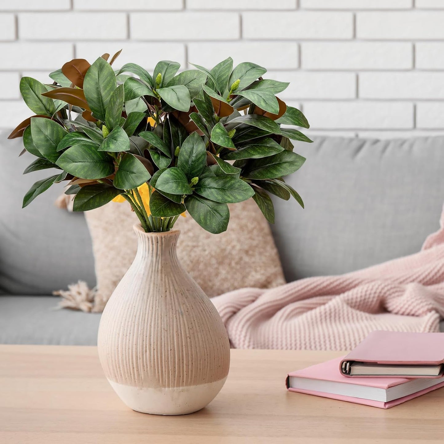 4 Pcs Magnolia Artificial Leaves Branches 22 Inch 3D Real Touch Faux Magnolia Stems Fake Magnolia Twigs for Indoor Outdoor Vase Filling Home Wedding Floral Arrangement Decoration