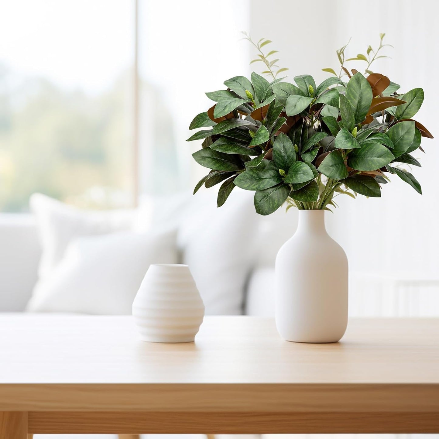 4 Pcs Magnolia Artificial Leaves Branches 22 Inch 3D Real Touch Faux Magnolia Stems Fake Magnolia Twigs for Indoor Outdoor Vase Filling Home Wedding Floral Arrangement Decoration