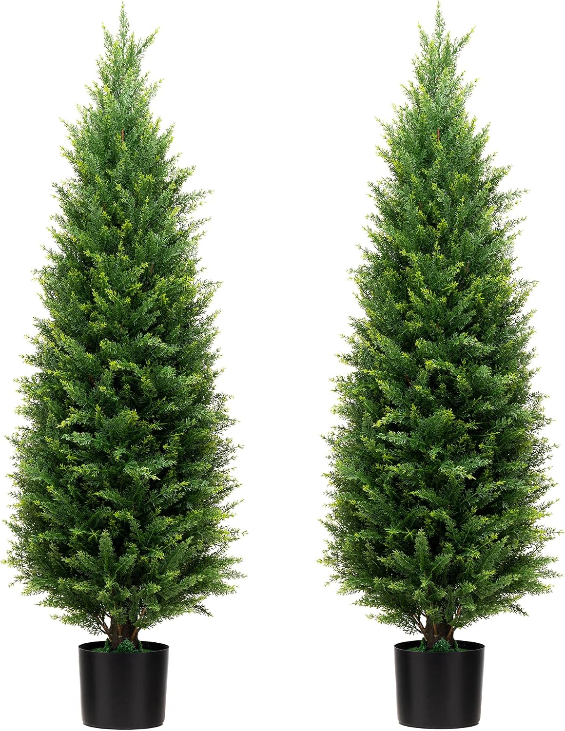 4FT Artificial Cedar Topiary Trees UV Resistant Potted Plant Set of 2 Faux Pine Trees Fake Shrubs Artificial Plants for Front Porch Garden Indoor Outdoor