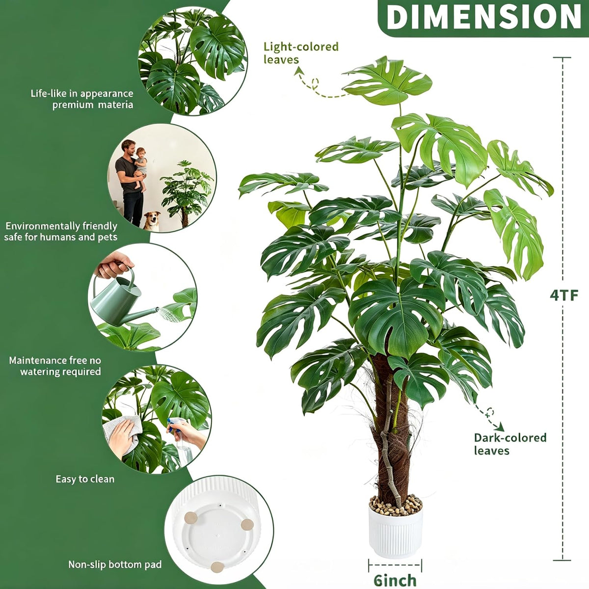 5ft Artificial Monstera Deliciosa Plant with Moss Pole