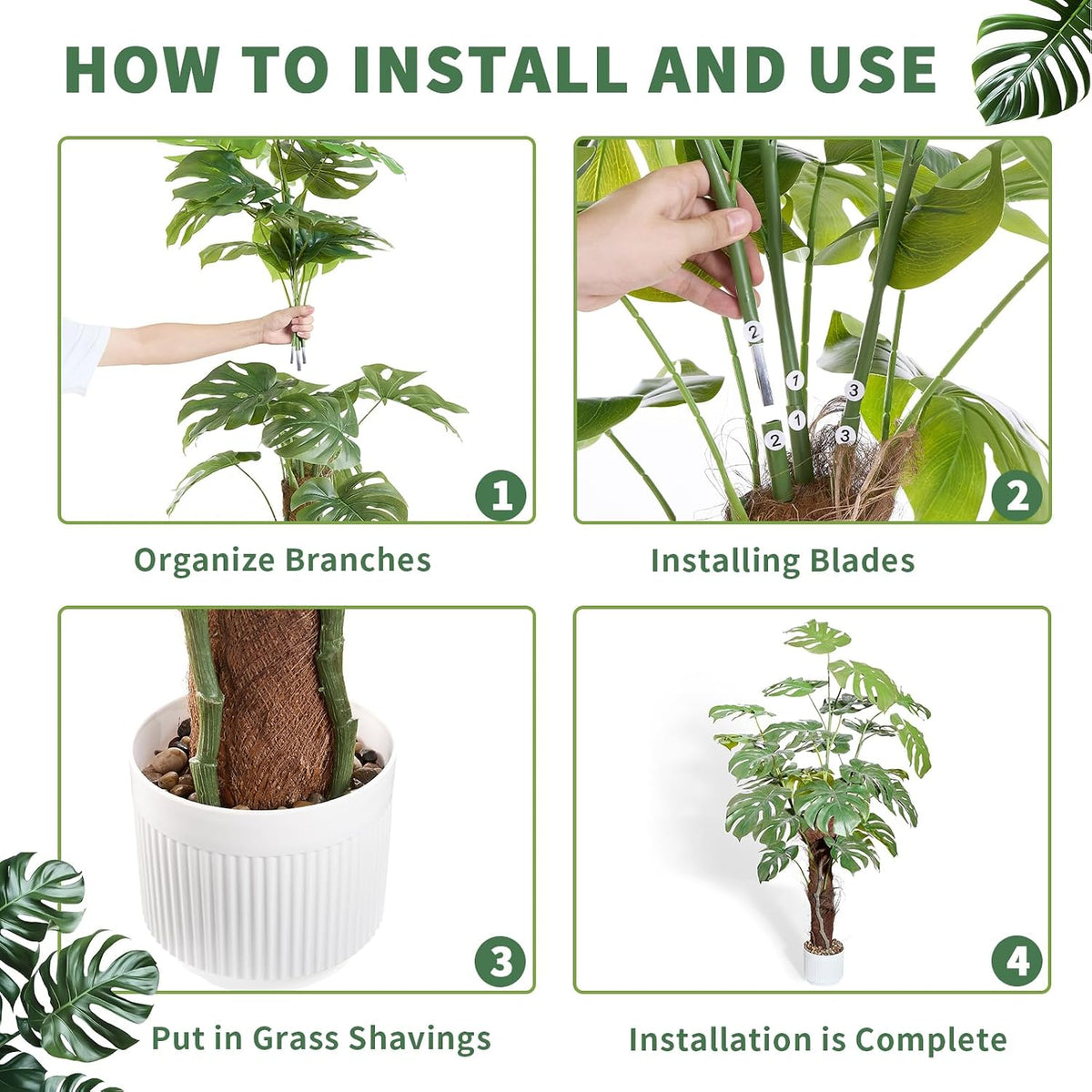 5ft Artificial Monstera Deliciosa Plant with Moss Pole