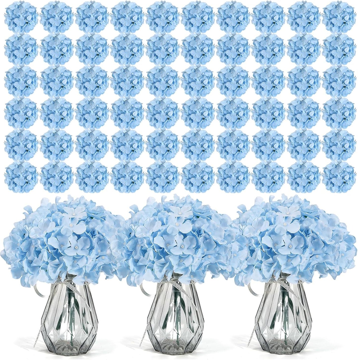 64 PCS Artificial Hydrangea Flowers, Silk Hydrangea Full Flowers Heads with Stems for Wedding Centerpieces, Home, Garden, Baby Shower, Party Decoration (Ivory)