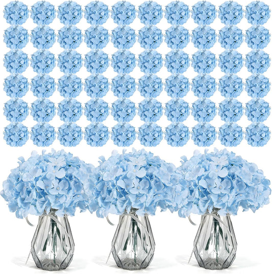 64 PCS Artificial Hydrangea Flowers, Silk Hydrangea Full Flowers Heads with Stems for Wedding Centerpieces, Home, Garden, Baby Shower, Party Decoration (Ivory)