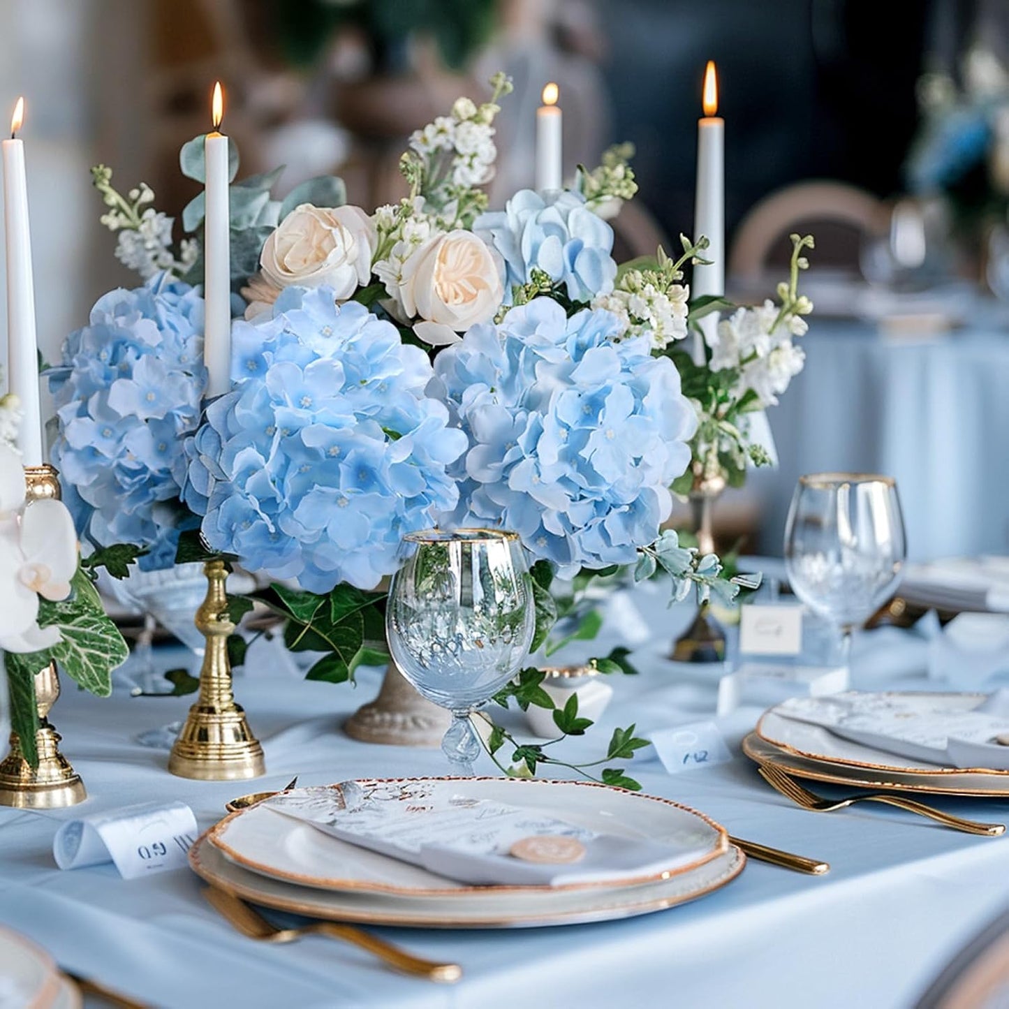 64 PCS Artificial Hydrangea Flowers, Silk Hydrangea Full Flowers Heads with Stems for Wedding Centerpieces, Home, Garden, Baby Shower, Party Decoration (Ivory)