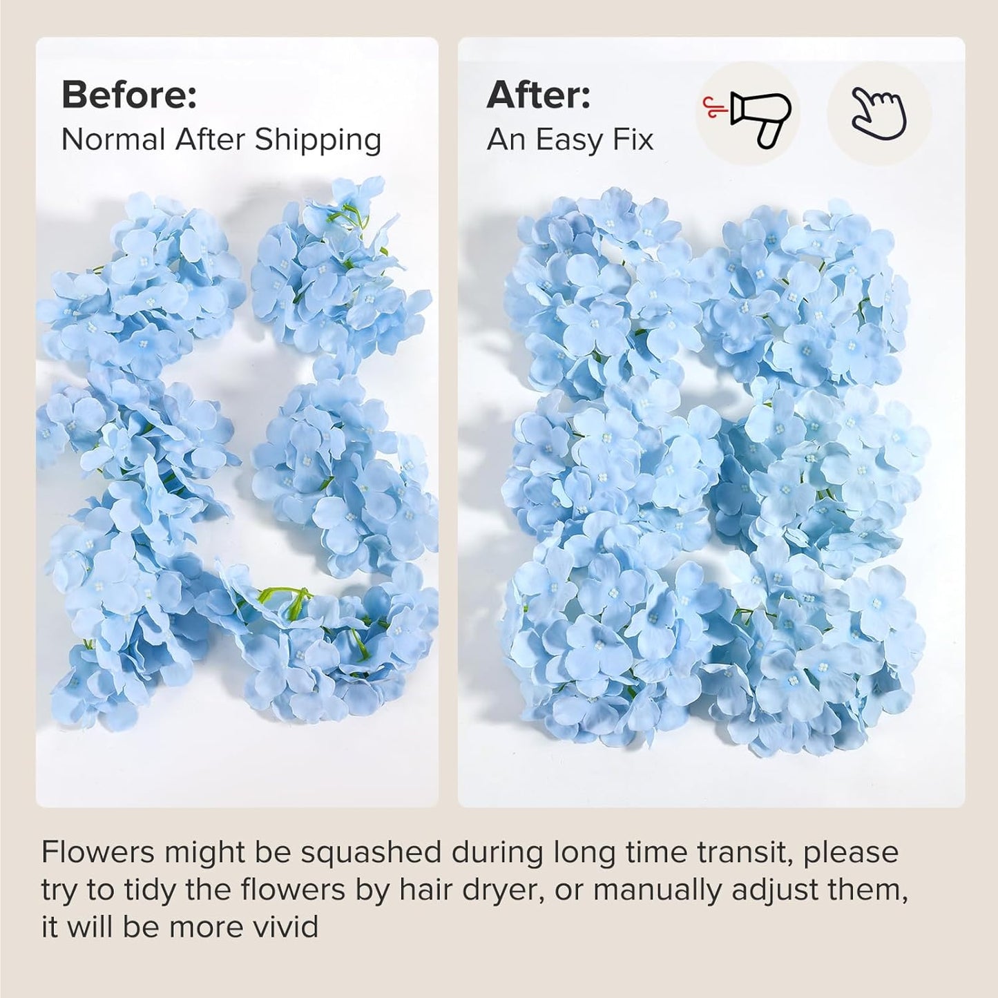64 PCS Artificial Hydrangea Flowers, Silk Hydrangea Full Flowers Heads with Stems for Wedding Centerpieces, Home, Garden, Baby Shower, Party Decoration (Ivory)