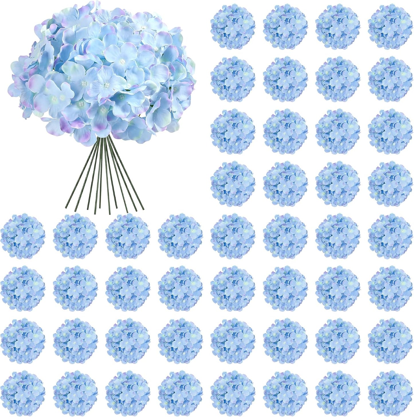 64 PCS Artificial Hydrangea Flowers, Silk Hydrangea Full Flowers Heads with Stems for Wedding Centerpieces, Home, Garden, Baby Shower, Party Decoration (Ivory)