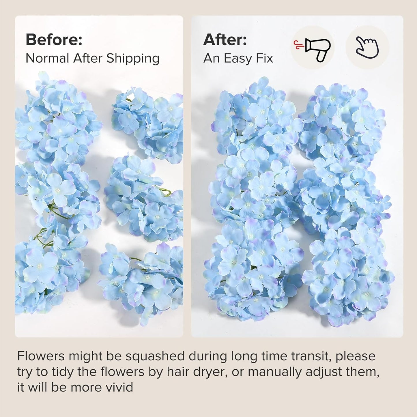 64 PCS Artificial Hydrangea Flowers, Silk Hydrangea Full Flowers Heads with Stems for Wedding Centerpieces, Home, Garden, Baby Shower, Party Decoration (Ivory)