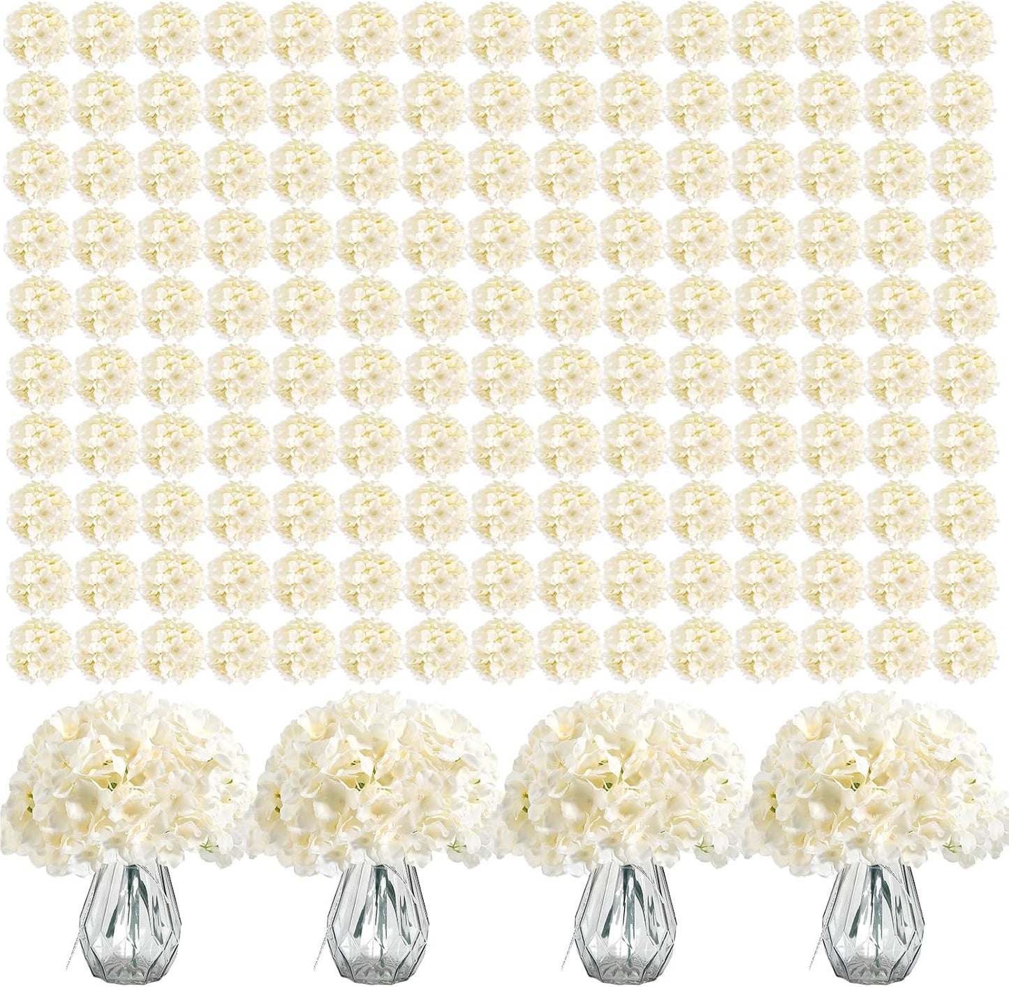 64 PCS Artificial Hydrangea Flowers, Silk Hydrangea Full Flowers Heads with Stems for Wedding Centerpieces, Home, Garden, Baby Shower, Party Decoration (Ivory)