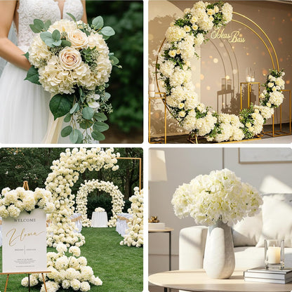 64 PCS Artificial Hydrangea Flowers, Silk Hydrangea Full Flowers Heads with Stems for Wedding Centerpieces, Home, Garden, Baby Shower, Party Decoration (Ivory)