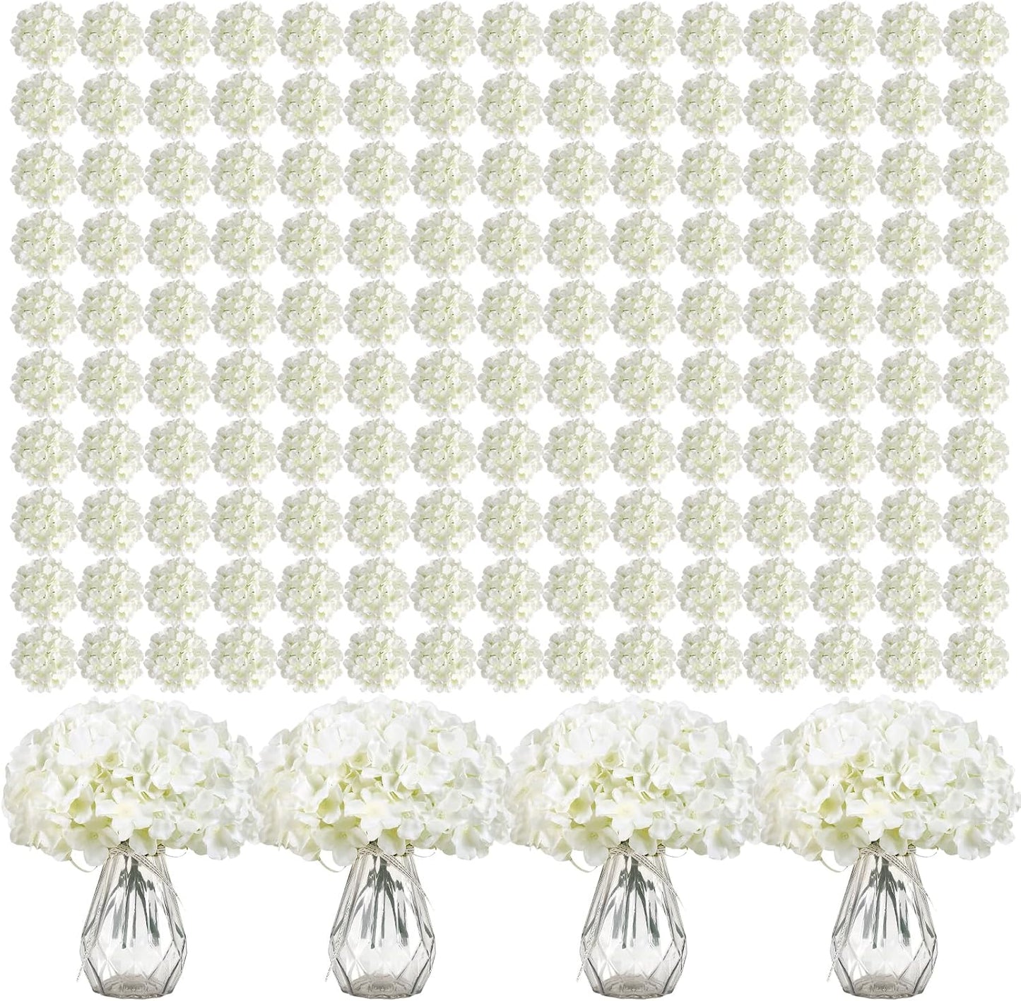 64 PCS Artificial Hydrangea Flowers, Silk Hydrangea Full Flowers Heads with Stems for Wedding Centerpieces, Home, Garden, Baby Shower, Party Decoration (Ivory)