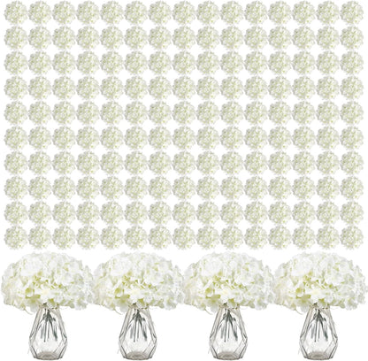 64 PCS Artificial Hydrangea Flowers, Silk Hydrangea Full Flowers Heads with Stems for Wedding Centerpieces, Home, Garden, Baby Shower, Party Decoration (Ivory)