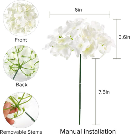 64 PCS Artificial Hydrangea Flowers, Silk Hydrangea Full Flowers Heads with Stems for Wedding Centerpieces, Home, Garden, Baby Shower, Party Decoration (Ivory)