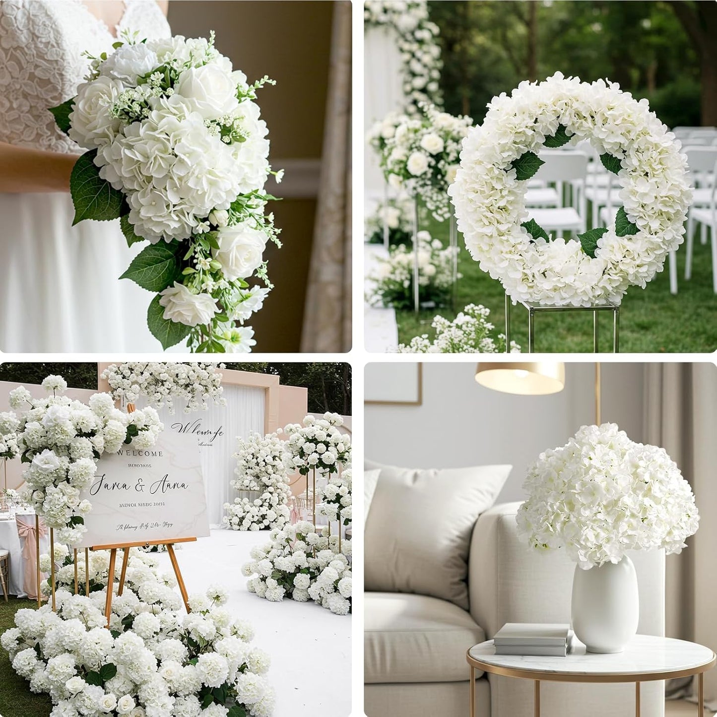 64 PCS Artificial Hydrangea Flowers, Silk Hydrangea Full Flowers Heads with Stems for Wedding Centerpieces, Home, Garden, Baby Shower, Party Decoration (Ivory)