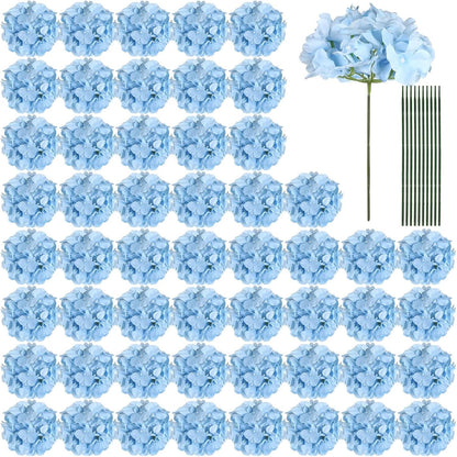 64 PCS Artificial Hydrangea Flowers, Silk Hydrangea Full Flowers Heads with Stems for Wedding Centerpieces, Home, Garden, Baby Shower, Party Decoration (Ivory)