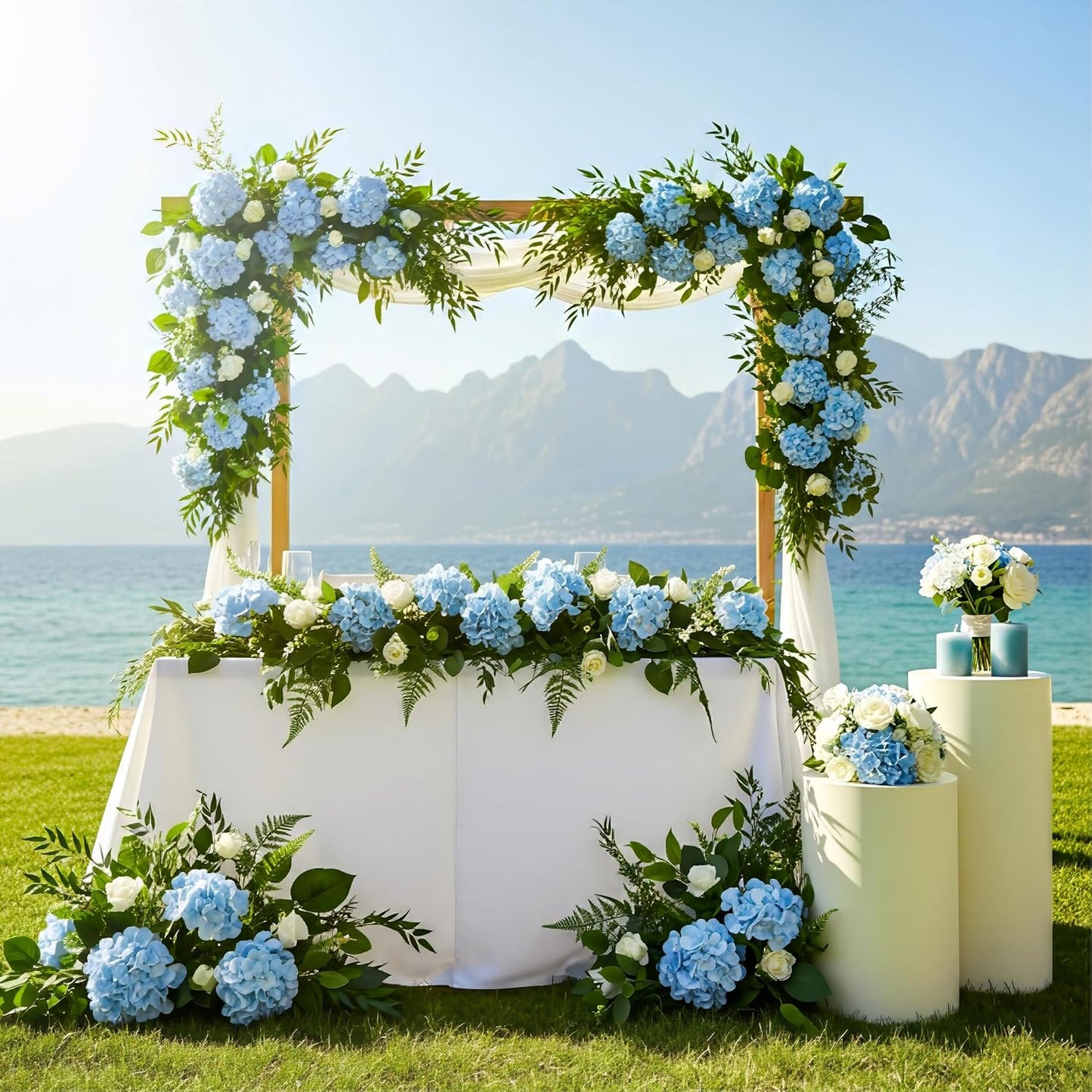 64 PCS Artificial Hydrangea Flowers, Silk Hydrangea Full Flowers Heads with Stems for Wedding Centerpieces, Home, Garden, Baby Shower, Party Decoration (Ivory)