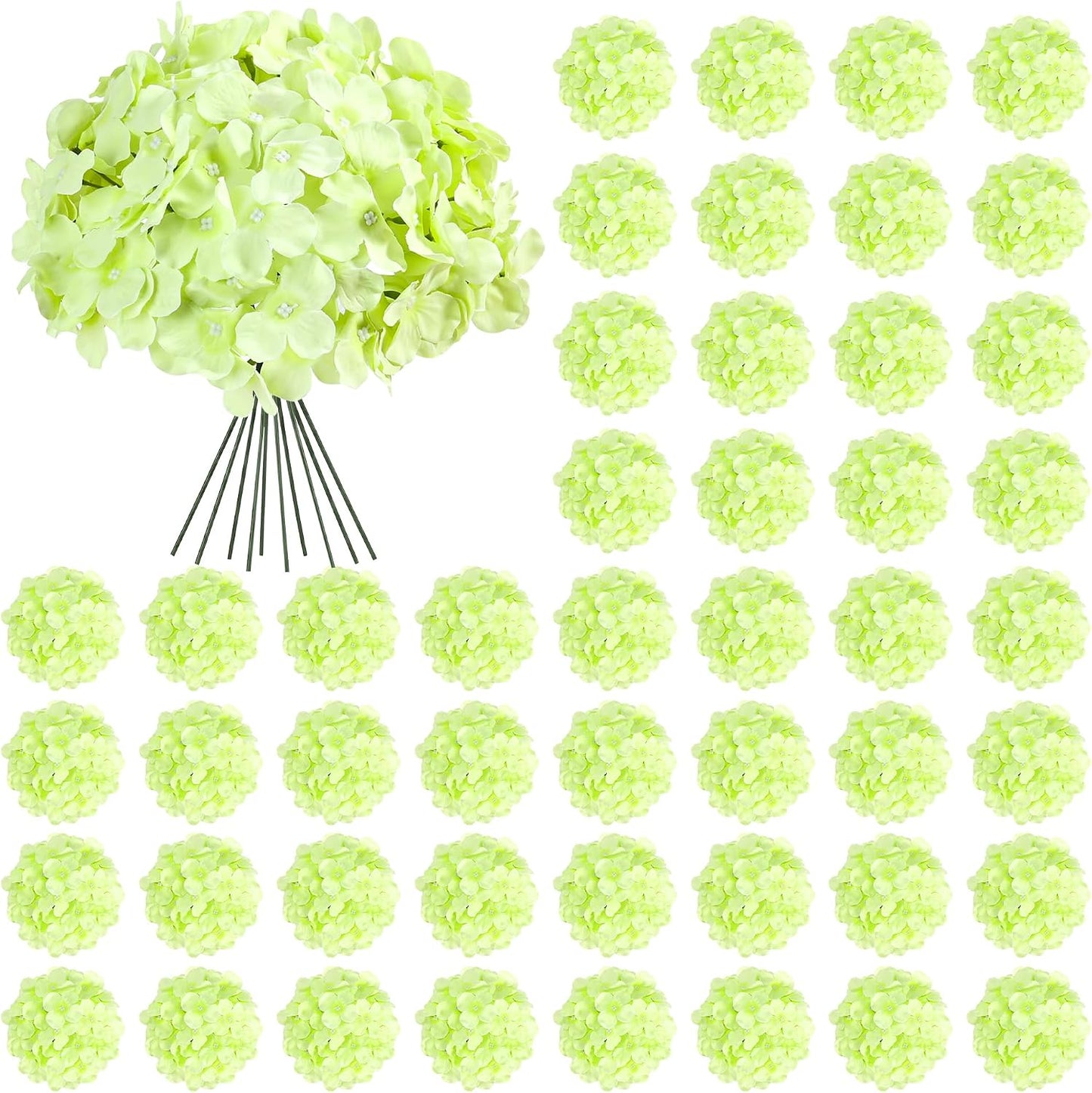 64 PCS Artificial Hydrangea Flowers, Silk Hydrangea Full Flowers Heads with Stems for Wedding Centerpieces, Home, Garden, Baby Shower, Party Decoration (Ivory)