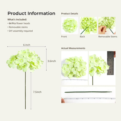 64 PCS Artificial Hydrangea Flowers, Silk Hydrangea Full Flowers Heads with Stems for Wedding Centerpieces, Home, Garden, Baby Shower, Party Decoration (Ivory)
