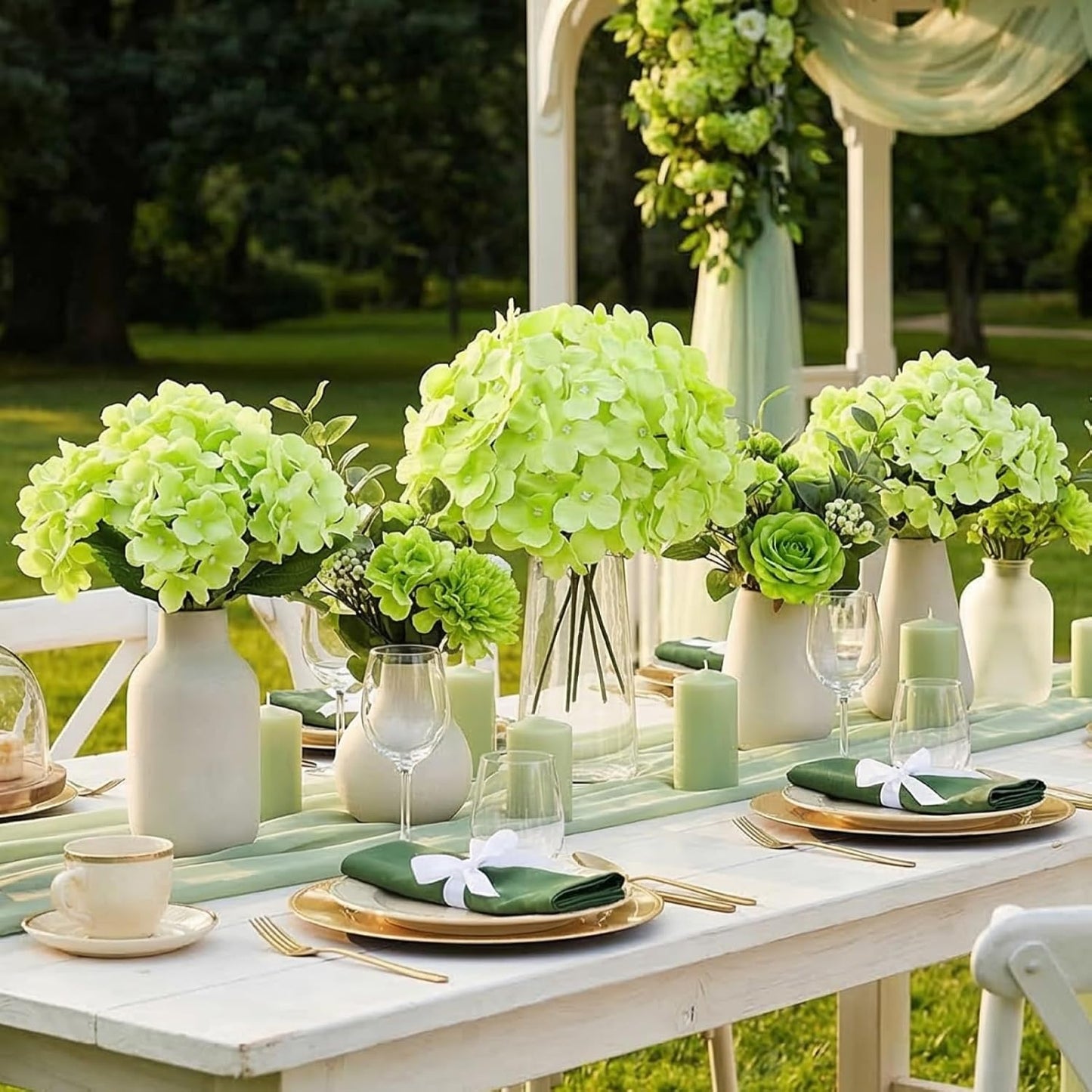 64 PCS Artificial Hydrangea Flowers, Silk Hydrangea Full Flowers Heads with Stems for Wedding Centerpieces, Home, Garden, Baby Shower, Party Decoration (Ivory)